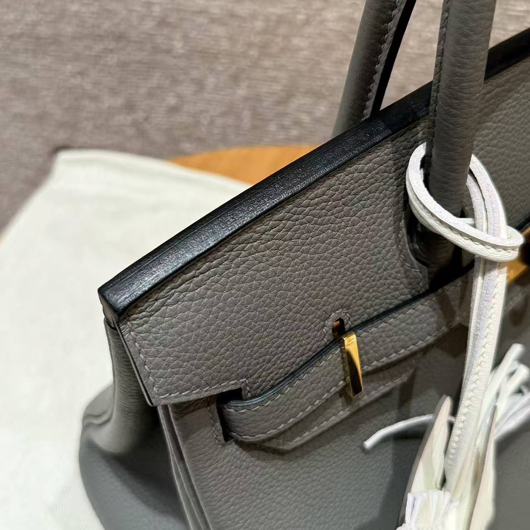 Hermes Birkin 35 Bag Handmade In Togo Calfskin Leather Gold Hardware 0L Gris Mayer - Image 7