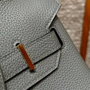 Hermes Birkin 35 Bag Handmade In Togo Calfskin Leather Gold Hardware 0L Gris Mayer - Image 6
