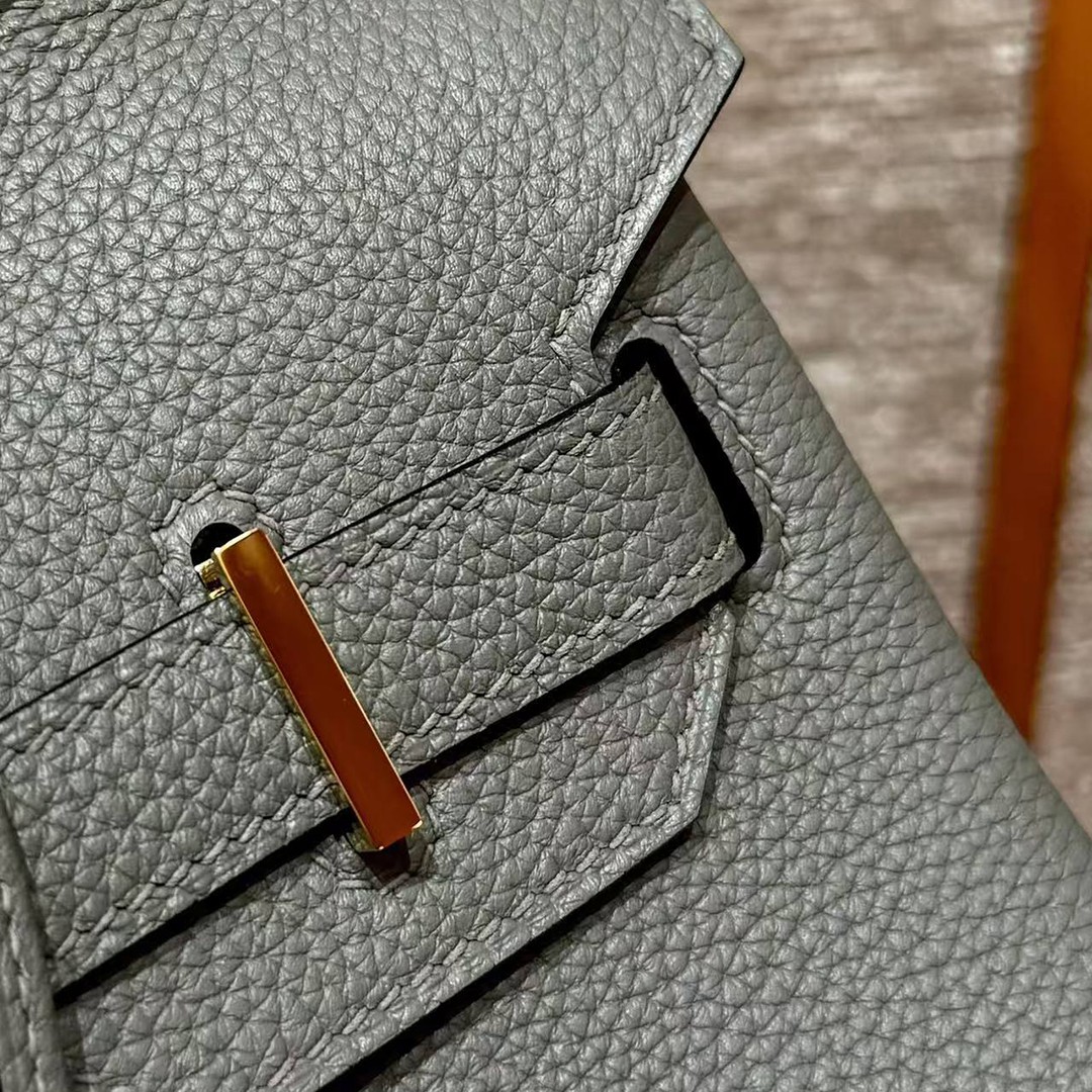 Hermes Birkin 35 Bag Handmade In Togo Calfskin Leather Gold Hardware 0L Gris Mayer - Image 6