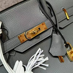Hermes Birkin 35 Bag Handmade In Togo Calfskin Leather Gold Hardware 0L Gris Mayer - Image 5