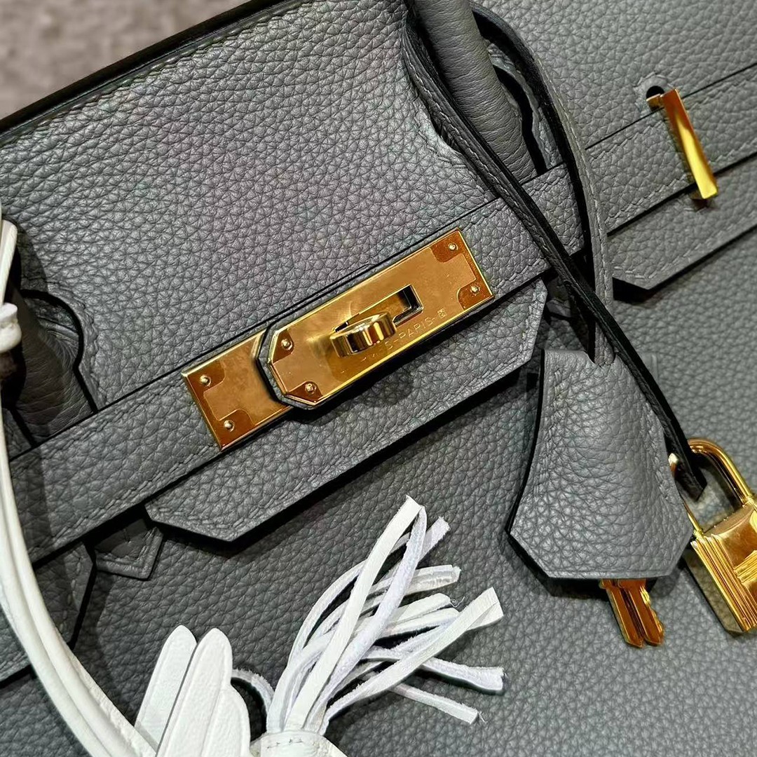 Hermes Birkin 35 Bag Handmade In Togo Calfskin Leather Gold Hardware 0L Gris Mayer - Image 5