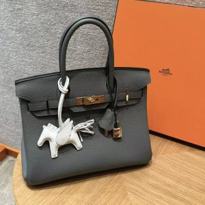 Hermes Birkin 35 Bag Handmade In Togo Calfskin Leather Gold Hardware 0L Gris Mayer - Image 4