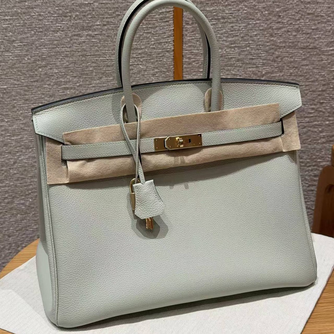 Hermes Birkin 35 Bag Handmade In Togo Calfskin Leather Gold Hardware 0W Girs Neve 09 Mauve Pale