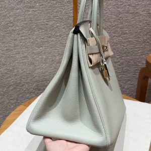 Hermes Birkin 35 Bag Handmade In Togo Calfskin Leather Gold Hardware 0W Girs Neve 09 Mauve Pale - Image 21