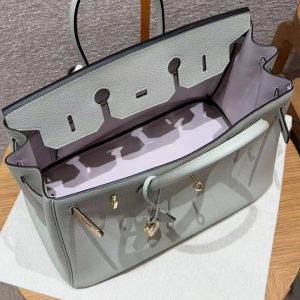 Hermes Birkin 35 Bag Handmade In Togo Calfskin Leather Gold Hardware 0W Girs Neve 09 Mauve Pale - Image 18