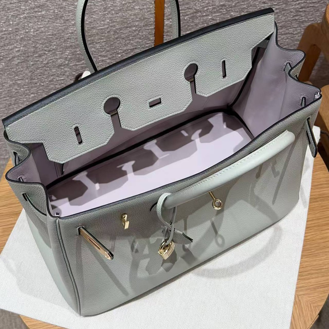 Hermes Birkin 35 Bag Handmade In Togo Calfskin Leather Gold Hardware 0W Girs Neve 09 Mauve Pale - Image 18