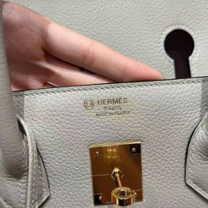 Hermes Birkin 35 Bag Handmade In Togo Calfskin Leather Gold Hardware 0W Girs Neve 09 Mauve Pale - Image 17