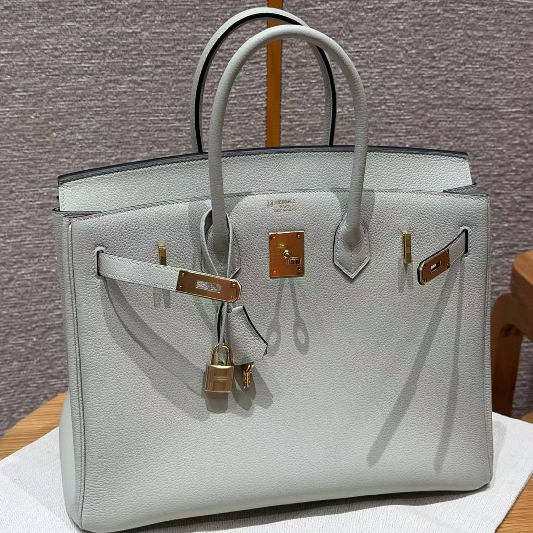 Hermes Birkin 35 Bag Handmade In Togo Calfskin Leather Gold Hardware 0W Girs Neve 09 Mauve Pale - Image 14