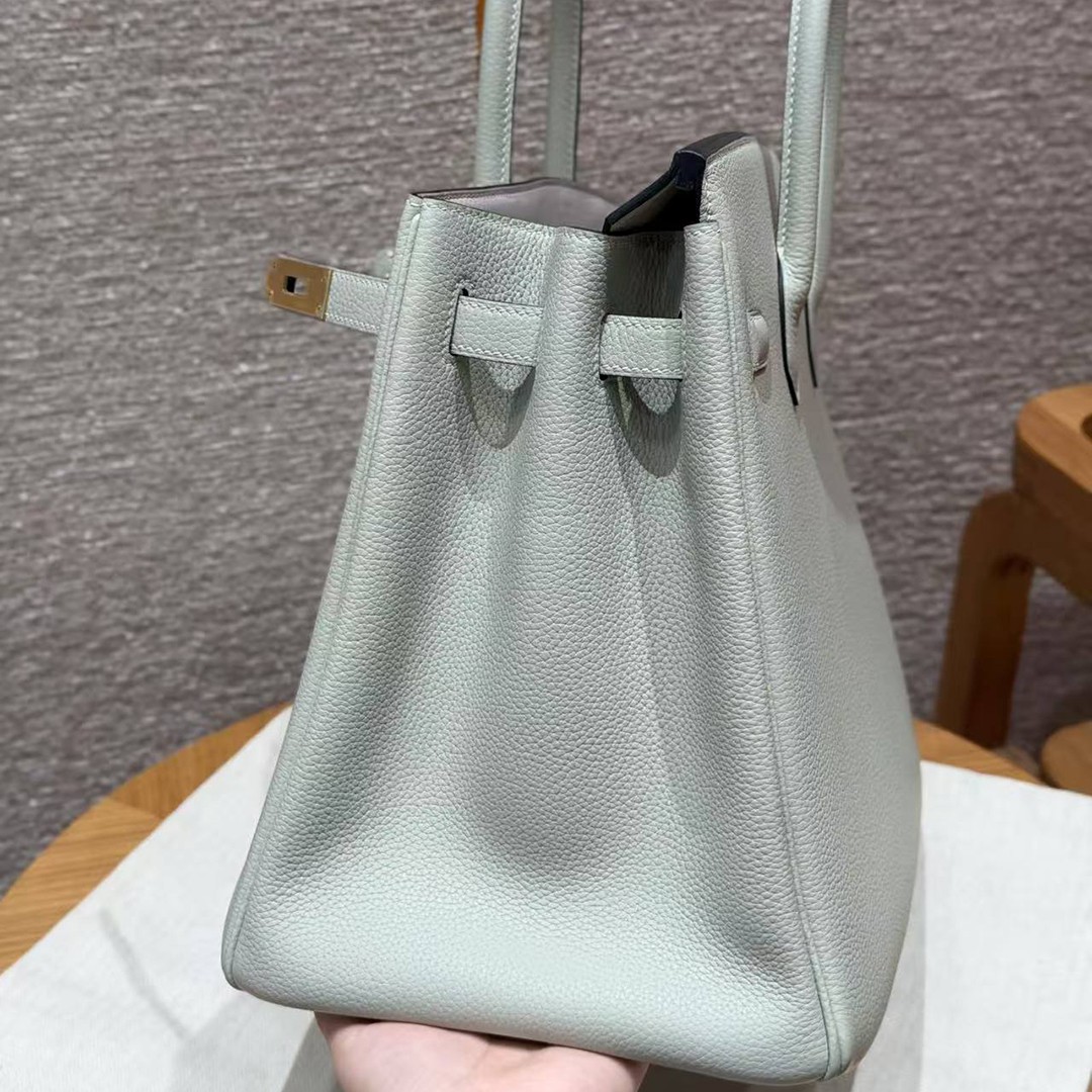 Hermes Birkin 35 Bag Handmade In Togo Calfskin Leather Gold Hardware 0W Girs Neve 09 Mauve Pale - Image 13