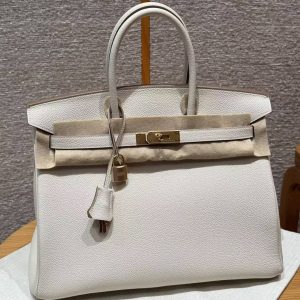 Hermes Birkin 35 Bag Handmade In Togo Calfskin Leather Gold Hardware 10 Craie