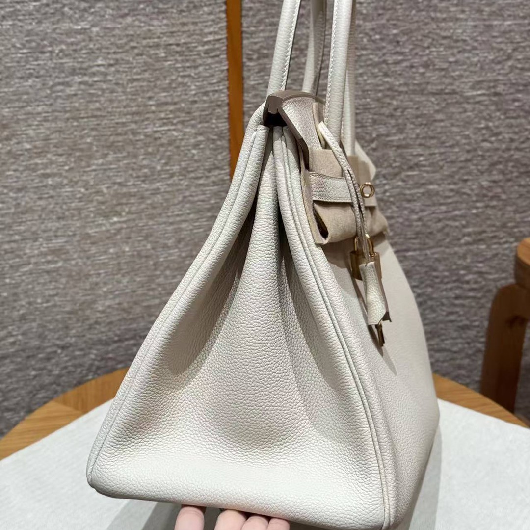 Hermes Birkin 35 Bag Handmade In Togo Calfskin Leather Gold Hardware 10 Craie - Image 17