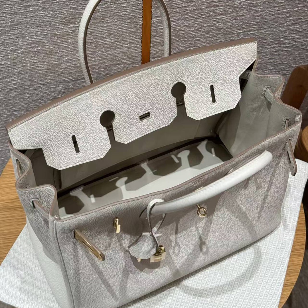 Hermes Birkin 35 Bag Handmade In Togo Calfskin Leather Gold Hardware 10 Craie - Image 14