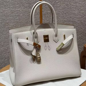 Hermes Birkin 35 Bag Handmade In Togo Calfskin Leather Gold Hardware 10 Craie - Image 7