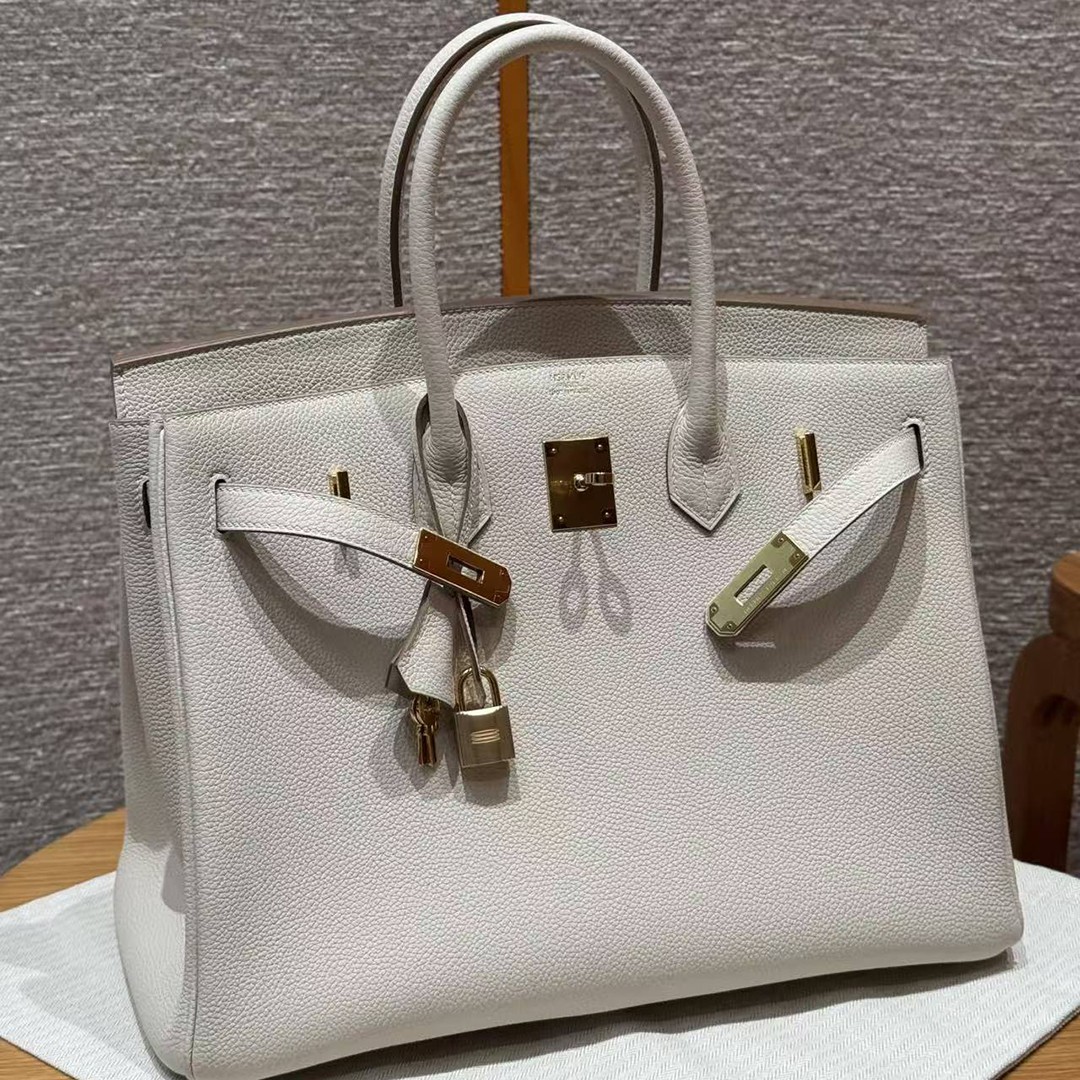 Hermes Birkin 35 Bag Handmade In Togo Calfskin Leather Gold Hardware 10 Craie - Image 7