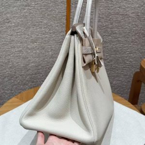 Alternative view of Hermes Birkin 35 Bag Handmade In Togo Calfskin Leather And Porosus Crocodile Leather Gold Hardware 10 Craie