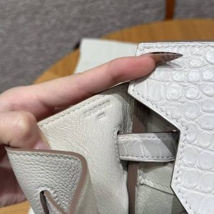 Hermes Birkin 35 Bag Handmade In Togo Calfskin Leather And Porosus Crocodile Leather Gold Hardware 10 Craie - Image 22