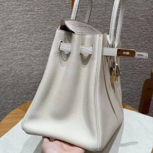 Hermes Birkin 35 Bag Handmade In Togo Calfskin Leather And Porosus Crocodile Leather Gold Hardware 10 Craie - Image 20