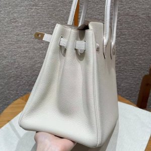 Hermes Birkin 35 Bag Handmade In Togo Calfskin Leather And Porosus Crocodile Leather Gold Hardware 10 Craie - Image 19