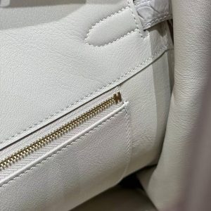 Hermes Birkin 35 Bag Handmade In Togo Calfskin Leather And Porosus Crocodile Leather Gold Hardware 10 Craie - Image 15
