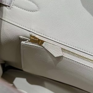 Hermes Birkin 35 Bag Handmade In Togo Calfskin Leather And Porosus Crocodile Leather Gold Hardware 10 Craie - Image 14