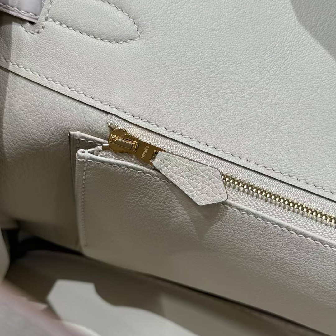 Hermes Birkin 35 Bag Handmade In Togo Calfskin Leather And Porosus Crocodile Leather Gold Hardware 10 Craie - Image 14
