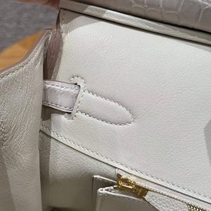 Hermes Birkin 35 Bag Handmade In Togo Calfskin Leather And Porosus Crocodile Leather Gold Hardware 10 Craie - Image 13