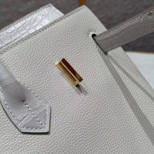 Hermes Birkin 35 Bag Handmade In Togo Calfskin Leather And Porosus Crocodile Leather Gold Hardware 10 Craie - Image 7