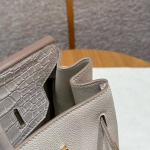 Hermes Birkin 35 Bag Handmade In Togo Calfskin Leather And Porosus Crocodile Leather Gold Hardware 10 Craie - Image 6