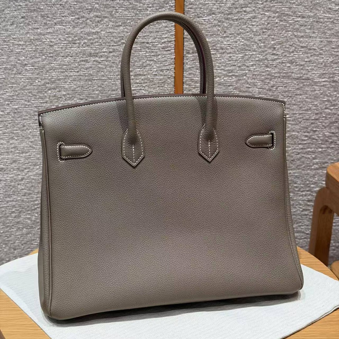 Hermes Birkin 35 Bag Handmade In Togo Calfskin Leather Gold Hardware 18 Etoupe - Image 2