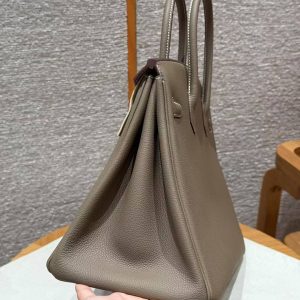 Hermes Birkin 35 Bag Handmade In Togo Calfskin Leather Gold Hardware 18 Etoupe - Image 19