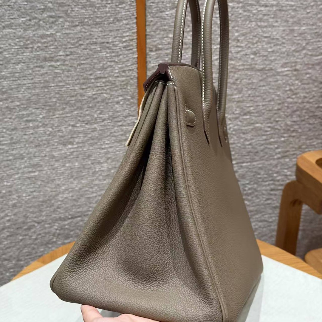 Hermes Birkin 35 Bag Handmade In Togo Calfskin Leather Gold Hardware 18 Etoupe - Image 19