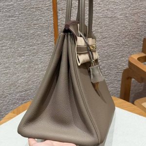 Hermes Birkin 35 Bag Handmade In Togo Calfskin Leather Gold Hardware 18 Etoupe - Image 18