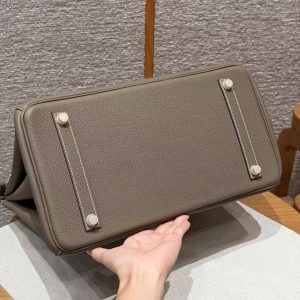 Hermes Birkin 35 Bag Handmade In Togo Calfskin Leather Gold Hardware 18 Etoupe - Image 17