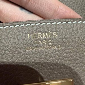 Hermes Birkin 35 Bag Handmade In Togo Calfskin Leather Gold Hardware 18 Etoupe - Image 14