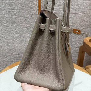 Hermes Birkin 35 Bag Handmade In Togo Calfskin Leather Gold Hardware 18 Etoupe - Image 12
