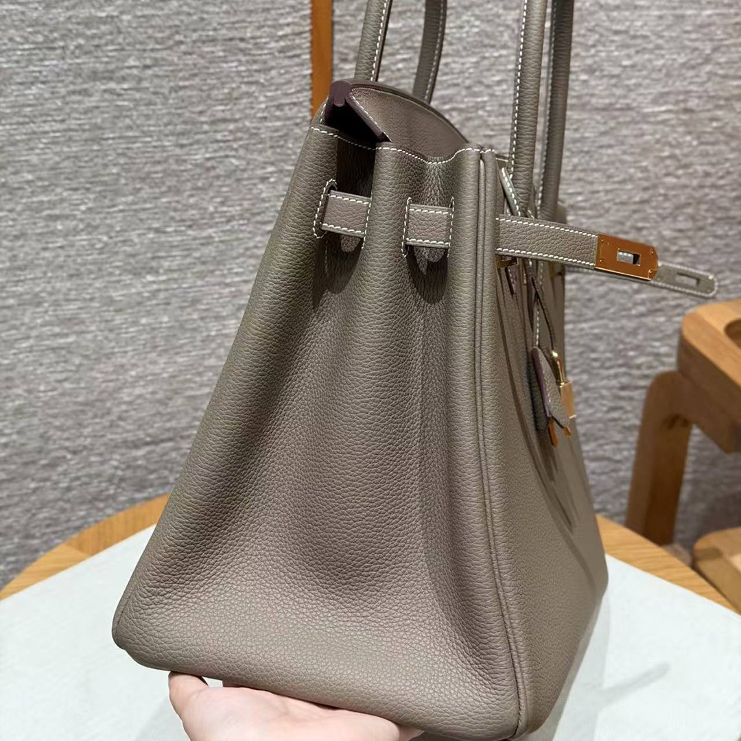Hermes Birkin 35 Bag Handmade In Togo Calfskin Leather Gold Hardware 18 Etoupe - Image 12