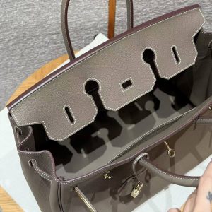 Hermes Birkin 35 Bag Handmade In Togo Calfskin Leather Gold Hardware 18 Etoupe - Image 11
