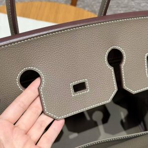 Hermes Birkin 35 Bag Handmade In Togo Calfskin Leather Gold Hardware 18 Etoupe - Image 9