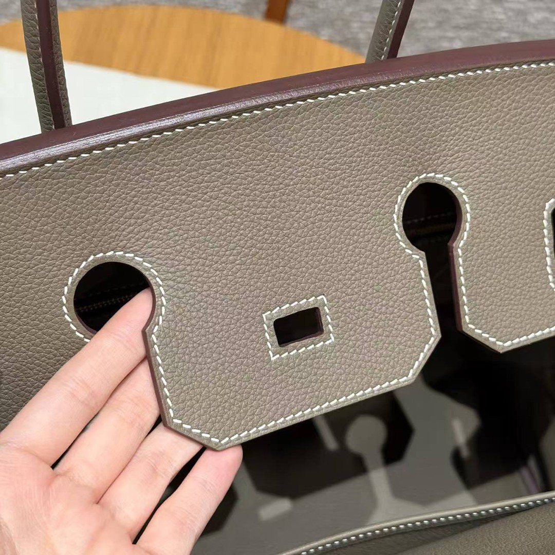 Hermes Birkin 35 Bag Handmade In Togo Calfskin Leather Gold Hardware 18 Etoupe - Image 9