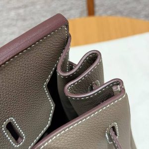 Hermes Birkin 35 Bag Handmade In Togo Calfskin Leather Gold Hardware 18 Etoupe - Image 8