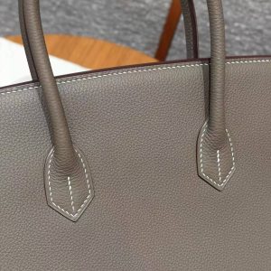 Hermes Birkin 35 Bag Handmade In Togo Calfskin Leather Gold Hardware 18 Etoupe - Image 4