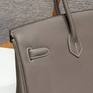 Hermes Birkin 35 Bag Handmade In Togo Calfskin Leather Gold Hardware 18 Etoupe - Image 3