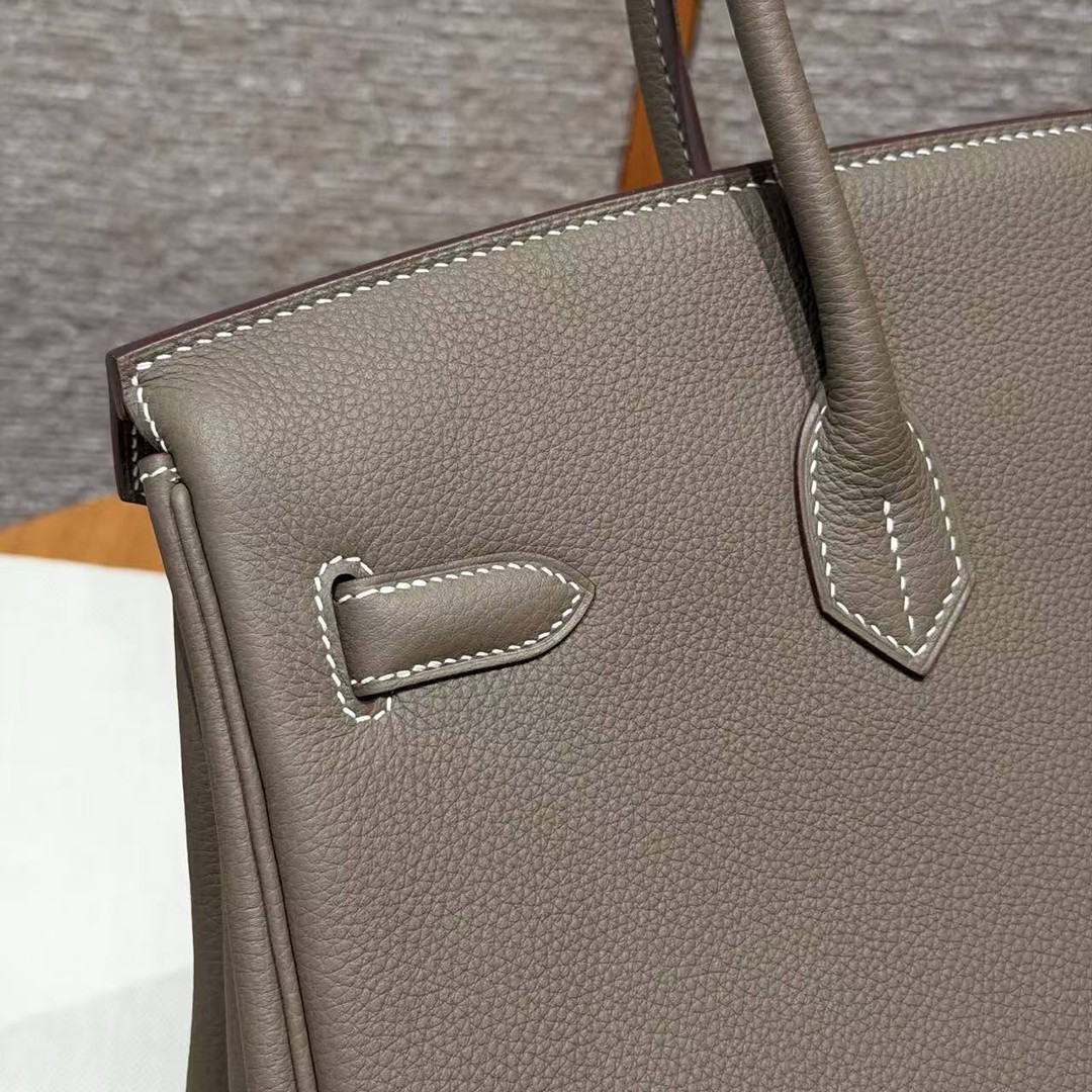 Hermes Birkin 35 Bag Handmade In Togo Calfskin Leather Gold Hardware 18 Etoupe - Image 3
