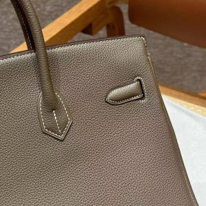 Hermes Birkin 35 Bag Handmade In Togo Calfskin Leather Silver Hardware 18 Etoupe - Image 18