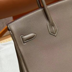 Hermes Birkin 35 Bag Handmade In Togo Calfskin Leather Silver Hardware 18 Etoupe - Image 17