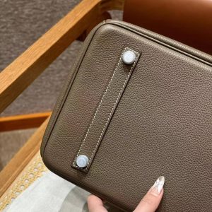 Hermes Birkin 35 Bag Handmade In Togo Calfskin Leather Silver Hardware 18 Etoupe - Image 14