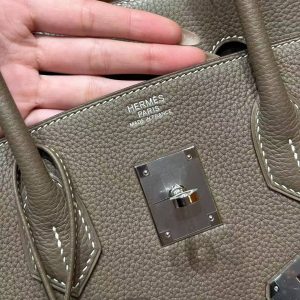 Hermes Birkin 35 Bag Handmade In Togo Calfskin Leather Silver Hardware 18 Etoupe - Image 10