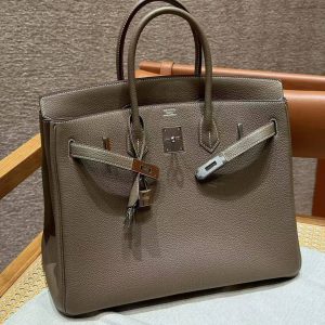 Hermes Birkin 35 Bag Handmade In Togo Calfskin Leather Silver Hardware 18 Etoupe - Image 8