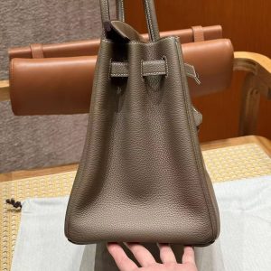 Hermes Birkin 35 Bag Handmade In Togo Calfskin Leather Silver Hardware 18 Etoupe - Image 7