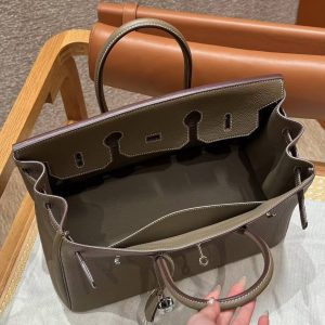 Hermes Birkin 35 Bag Handmade In Togo Calfskin Leather Silver Hardware 18 Etoupe - Image 6